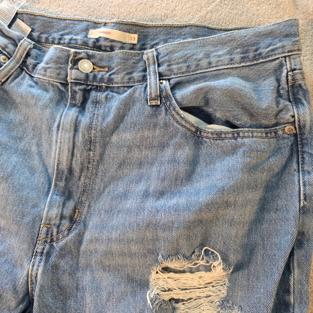 Levis 94 Baggy Distressed Light Wash Jeans Womens 33 Grunge 90s skate Blue Denim